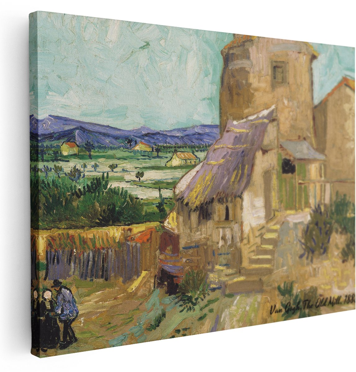 Artaza Canvas Schilderij Landschap Van Gogh - 160x120 cm - Groot - Wanddecoratie Oude Molen - Muurdecoratie Natuur - Schilderijen Op Canvas