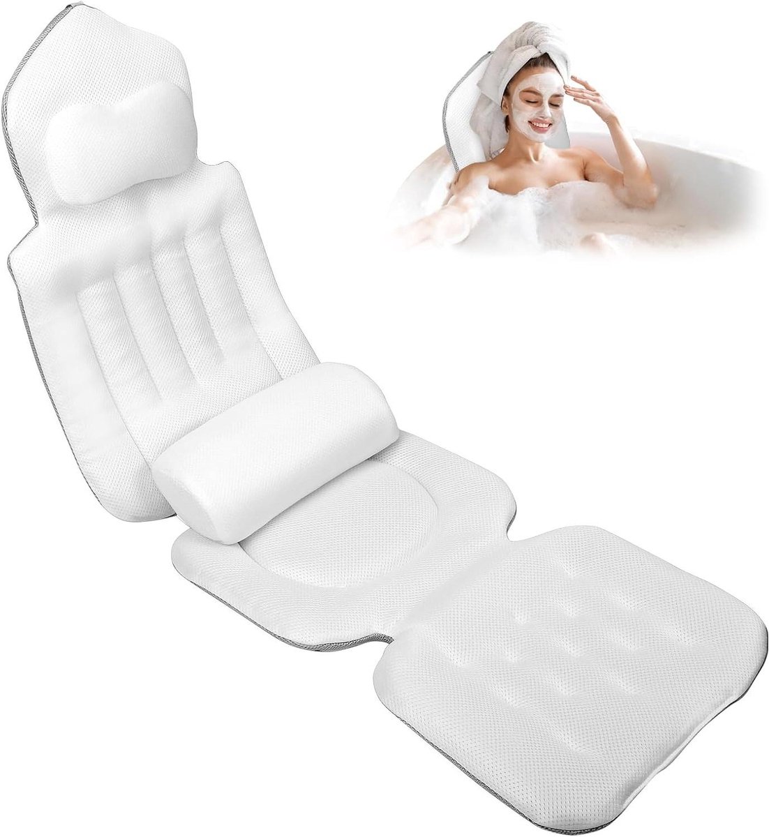 Badkussen met extra steun - Luxe badkussen - Ontspannen in bad - 144 zuignappen - 133x41 cm - Wit