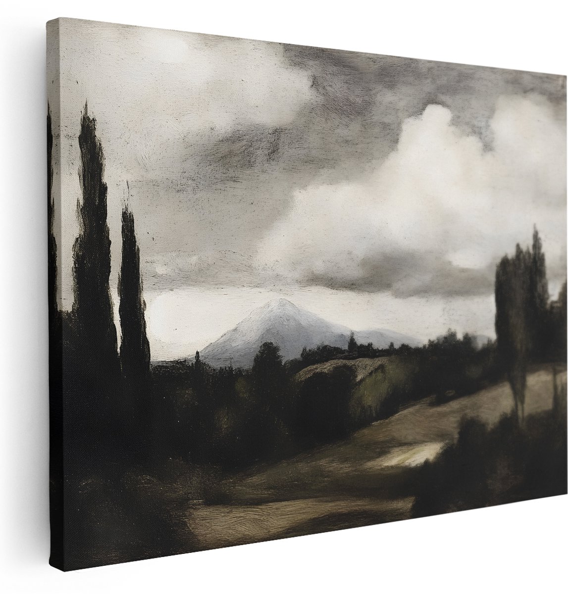 Artaza Canvas Schilderij Toscaans Landschap - 160x120 cm - Groot - Wanddecoratie Cipressen - Muurdecoratie Berg - Kamer Accessoires Vintage