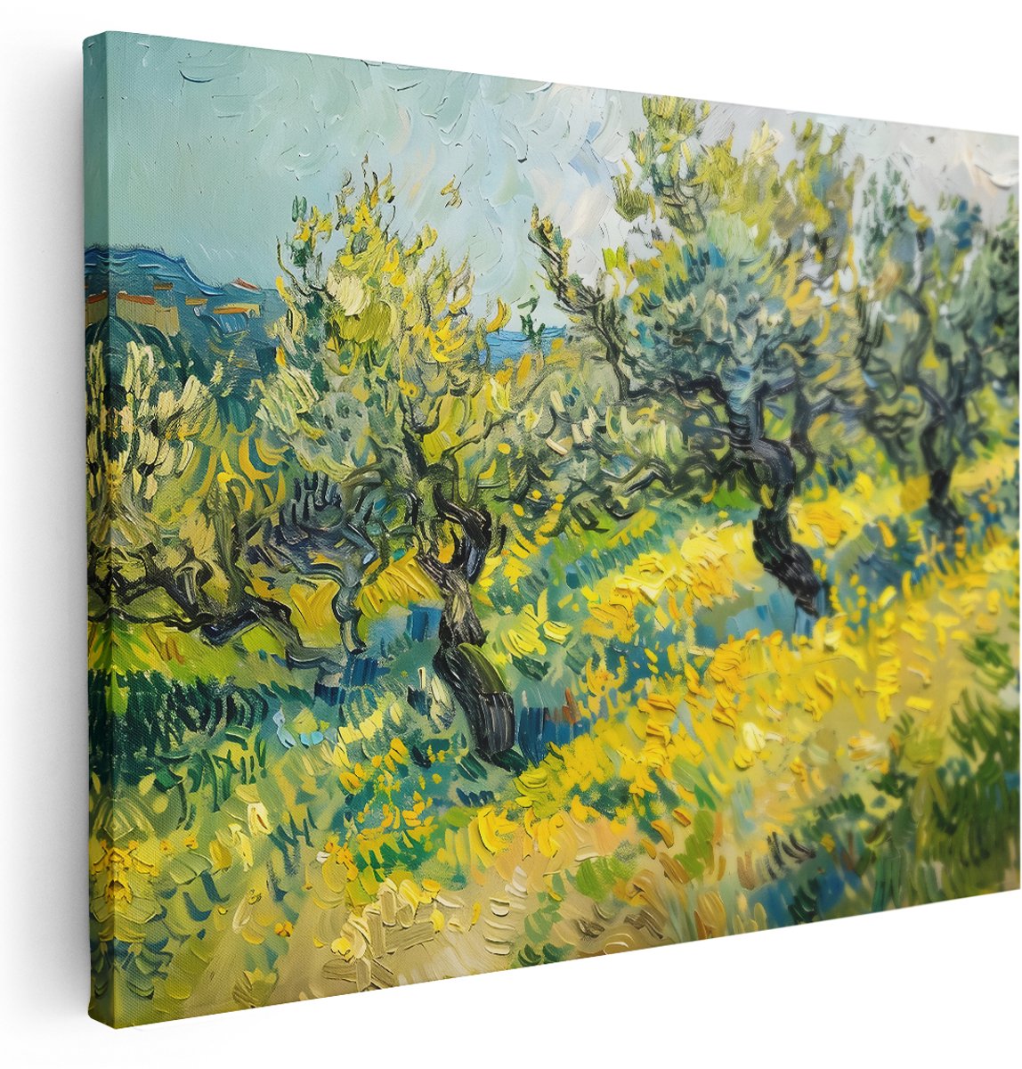 Artaza Canvas Schilderij Landschap Van Gogh - 160x120 cm - Groot - Wanddecoratie Olijfbomen - Muurdecoratie Natuur - Schilderijen Op Canvas