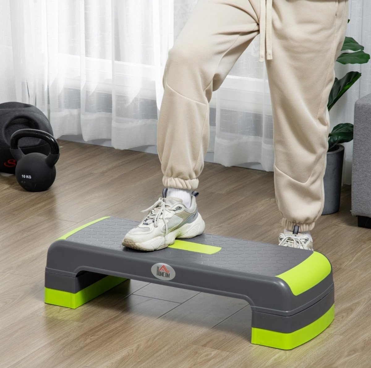 COVREO Aerobic stepper 78 x 28 x 20 cm grijs groen kunststof - 3 hoogtes - antislip - tot 150 kg