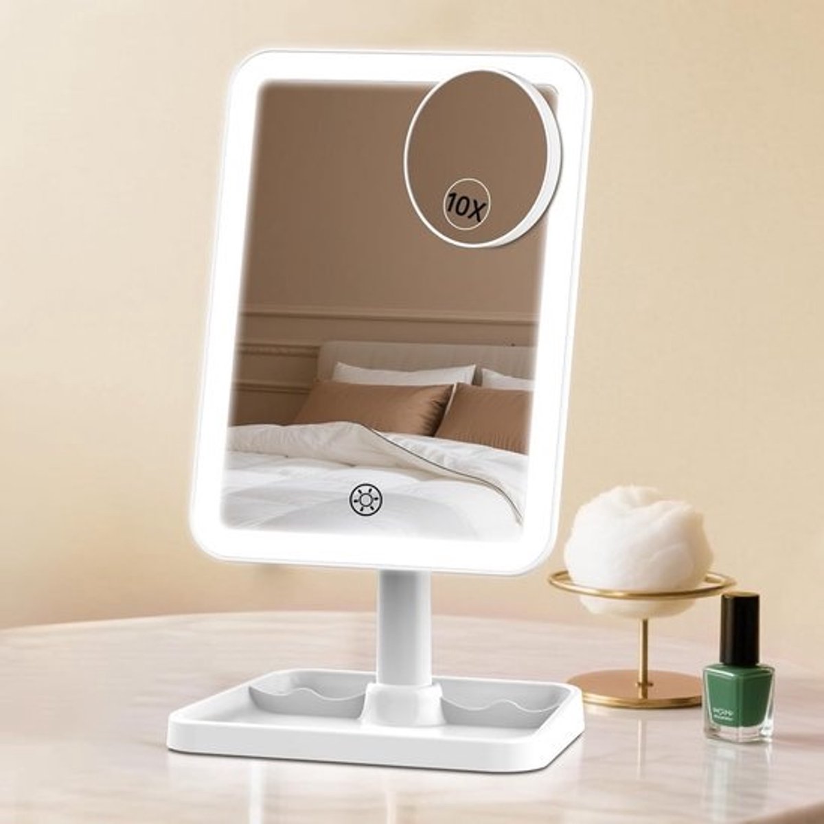 Oplaadbare Verlichte Make-up Spiegel met Dimmer - Touch Sensor & Draagbaar