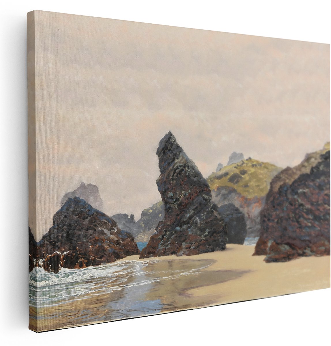 Artaza Canvas Schilderij Zeezicht - 160x120 cm - Groot - Wanddecoratie Rotsen Strand - Muurdecoratie Landschap Natuur - Schilderijen Op Canvas