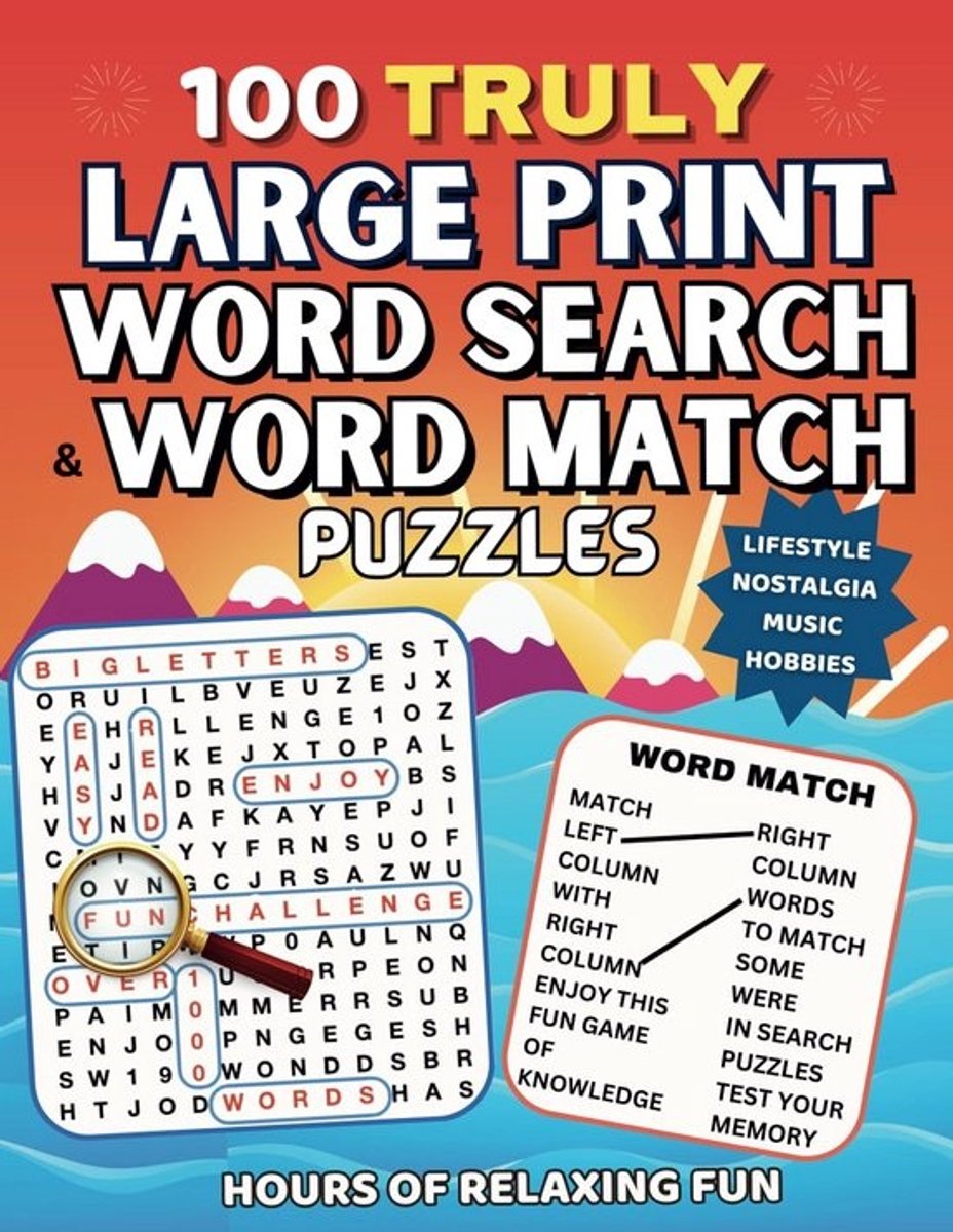 100 Grote Letter Woordzoeker en Woord Koppel Puzzels