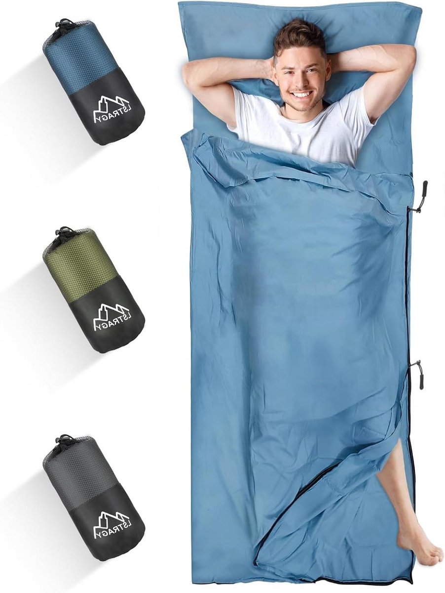 Huttenslaapzak Microvezel - Reis Slaapzak - Comfortabel Slapen - Voet en Doorlopende Rits - 220 x 95 cm - Blauw