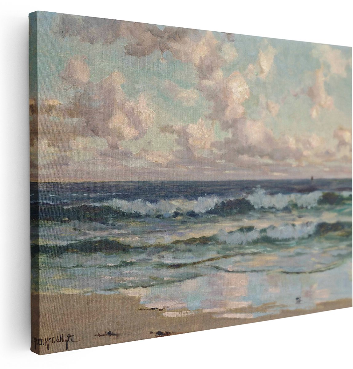 Artaza Canvas Schilderij Strand - 160x120 cm - Groot - Wanddecoratie Zee Landschap - Muurdecoratie Golven - Schilderijen Op Canvas Natuur