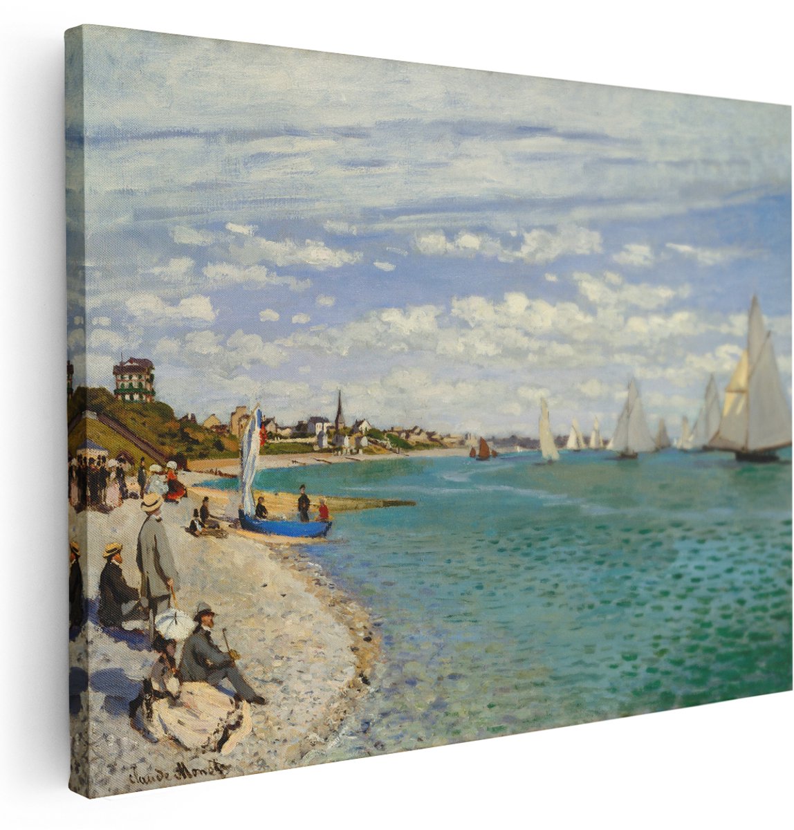 Artaza Canvas Schilderij Strand Zee - 160x120 cm - Groot - Wanddecoratie Monet - Muurdecoratie Zeilboten - Schilderijen Op Canvas Landschap