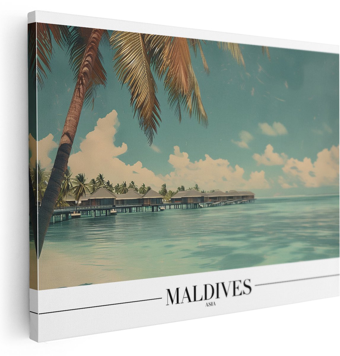 Artaza Canvas Schilderij Tropisch Landschap Malediven - 160x120 cm - Groot - Wanddecoratie Strand Zee - Muurdecoratie Vintage - Schilderijen Op Canvas