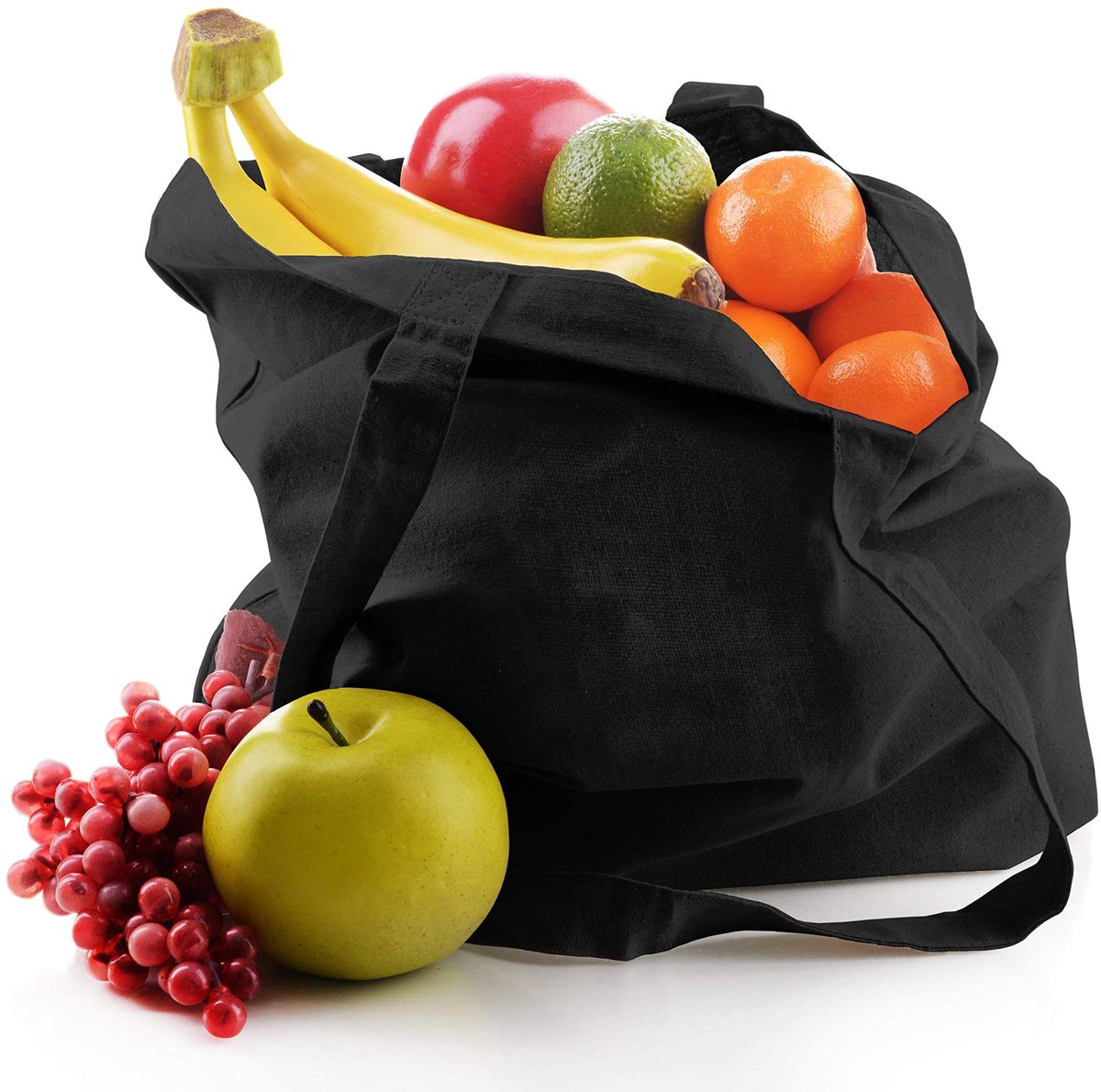 ELES VIDA 25 stuks katoenen tas 38 x 42 cm, Zwart, onbedrukt, t lang handvat stoffen tas draagtas schoudertas katoenen - ShopVlot