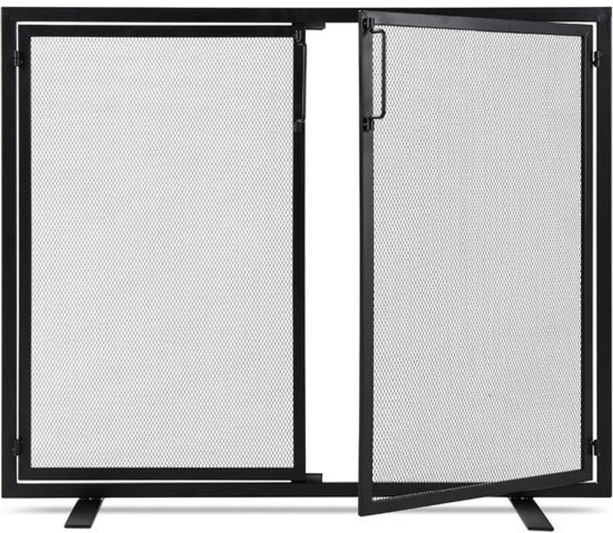 Decoratief 2-deurs Open Haard Scherm van Smeedijzer - Vonk Guard met Magnetische Panelen - Zwart