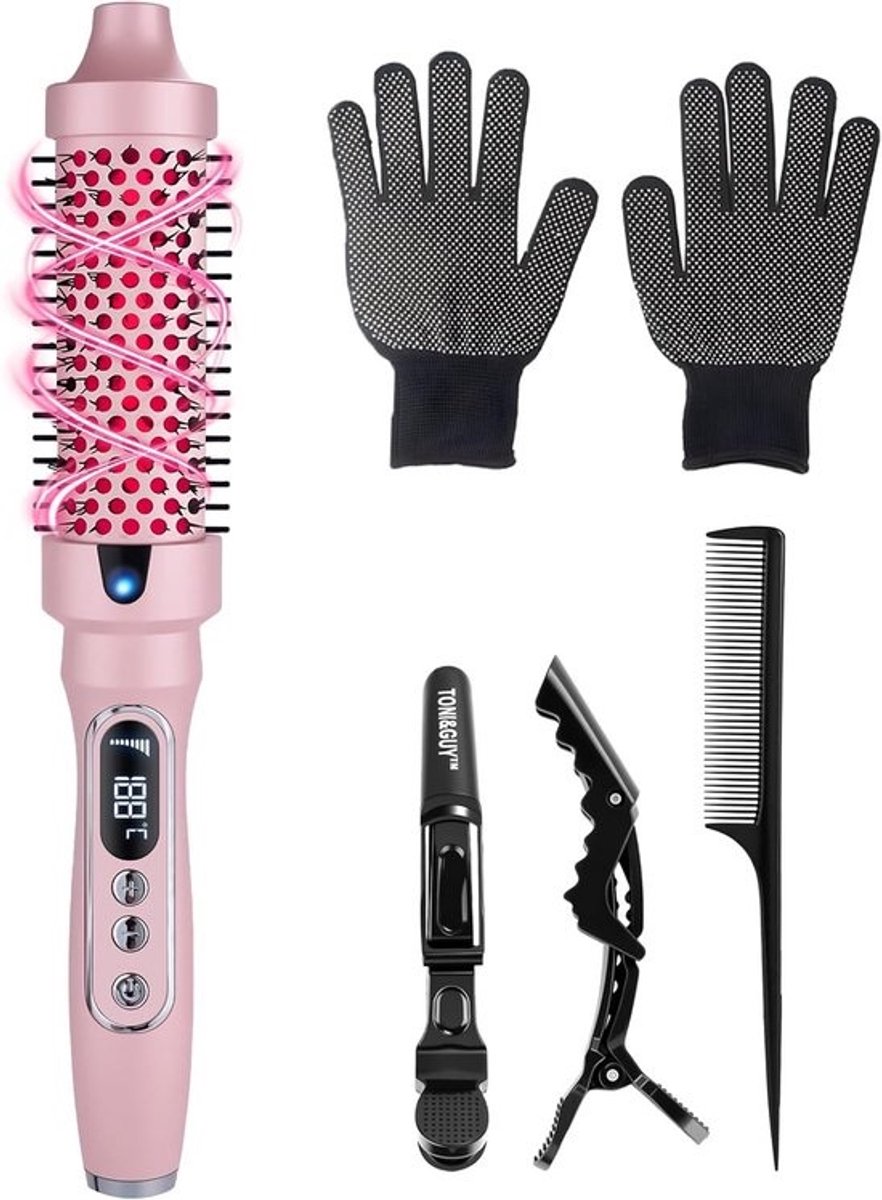 38 mm Keramische Krulborstel met LCD, 50-210 °C, 3-in-1 Hitteborstel voor Volume en Glad Haar