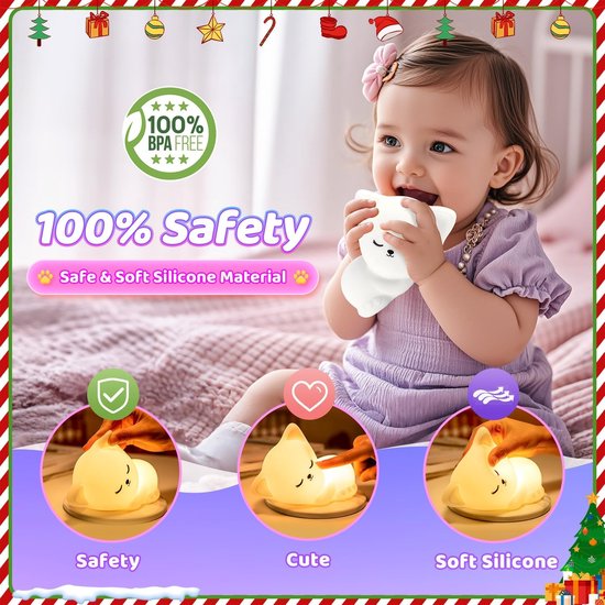 Nachtlampje Kinderen - Baby Lamp - Kinderslaapkamer Decoratie - 16 Kleuren Afstandsbediening - USB Oplaadbaar - Katten Design — afbeelding 5