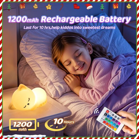 Nachtlampje Kinderen - Baby Lamp - Kinderslaapkamer Decoratie - 16 Kleuren Afstandsbediening - USB Oplaadbaar - Katten Design — afbeelding 4
