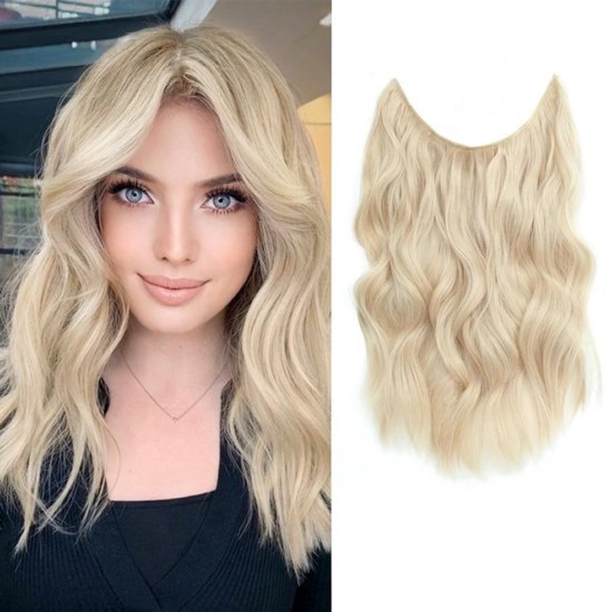 Onzichtbare Haarverlenging met Draad 30 cm Blond Krullend Synthetisch - Verstelbare Maat en Clips