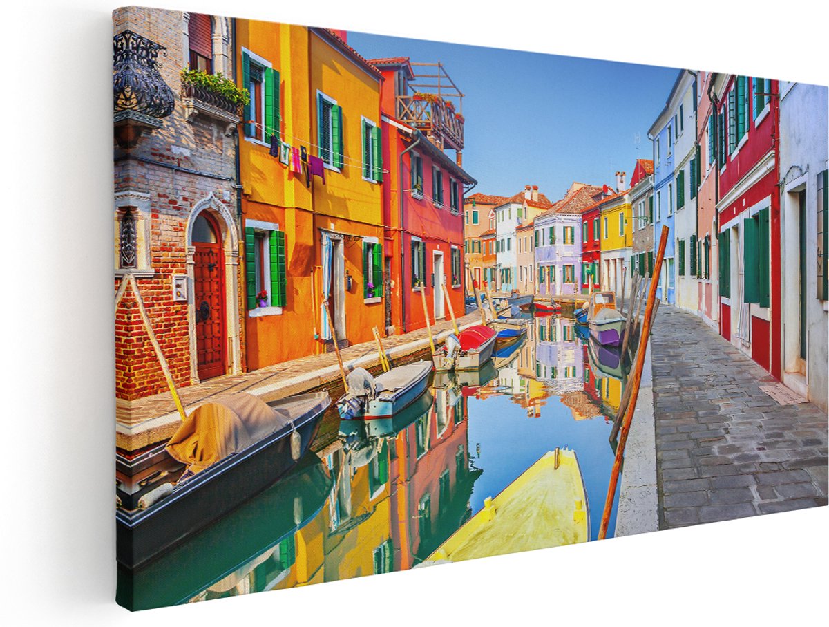 Artaza Canvas Schilderij Kleurrijke Huisjes aan het Water in Venetië - 180x90 cm - Groot - Wanddecoratie Woonkamer - Schilderijen - Muurdecoratie