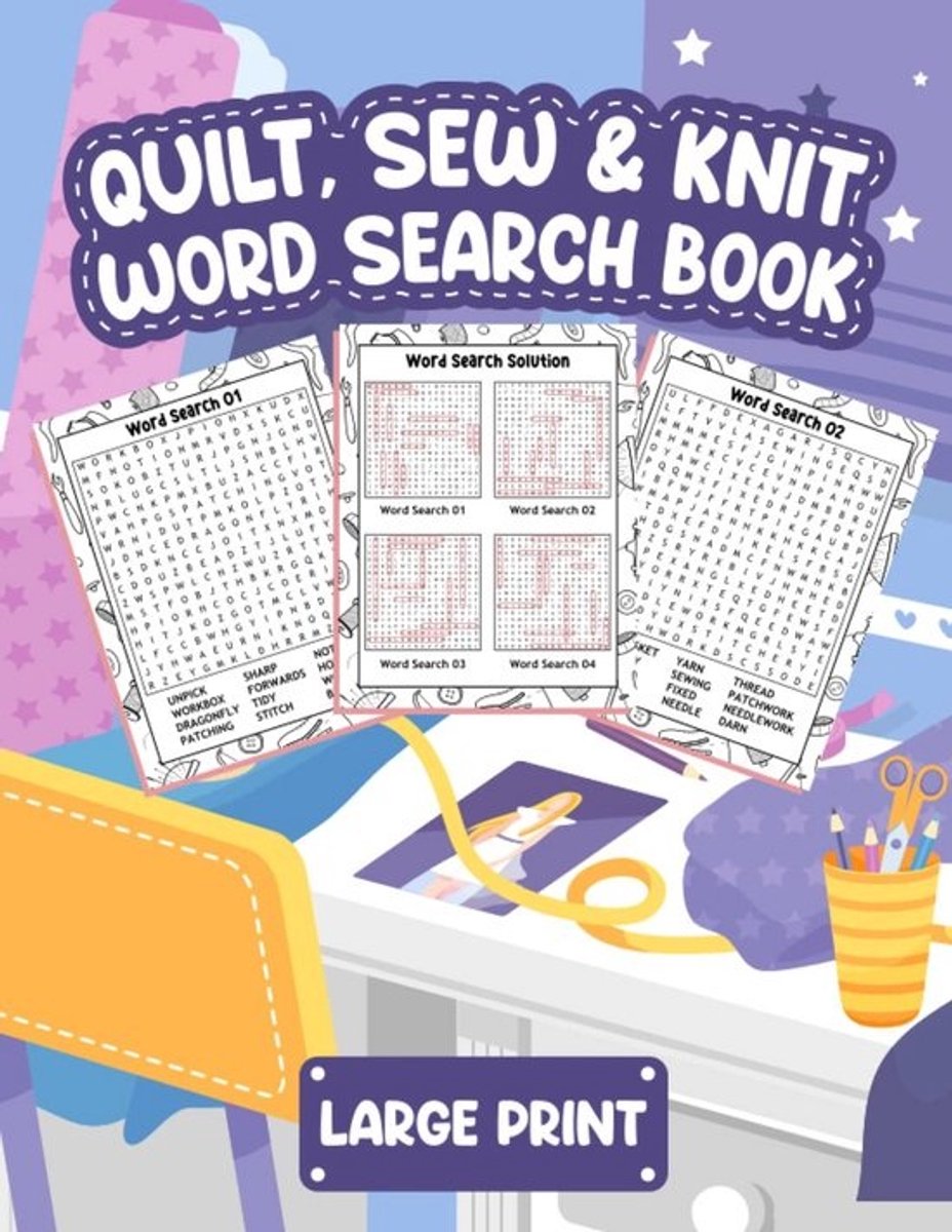Grote Woordzoekers Puzzelboek voor Volwassenen met Naai-, Brei- en Quilttermen