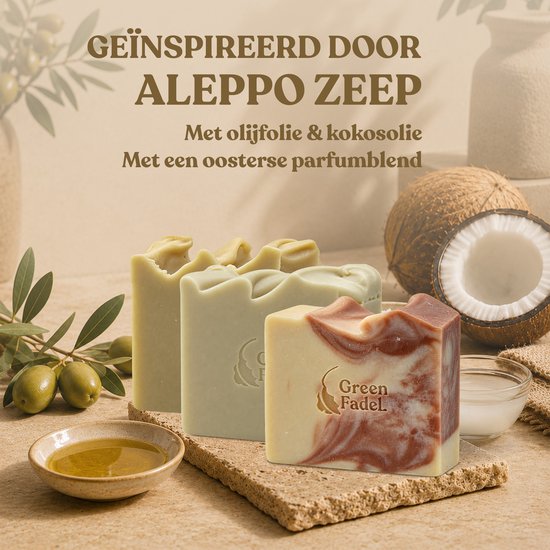 Drie ambachtelijke zepen met olijfolie, kokosolie en een oosterse parfumblend.
