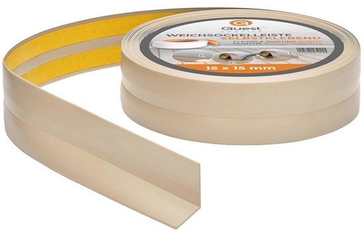 Zachte Zelfklevende Plint - 15 mm x 15 mm - Flexibele Afwerkstrip voor Keuken en Badkamer - Waterdicht en Decoratief (Beige, 5m)