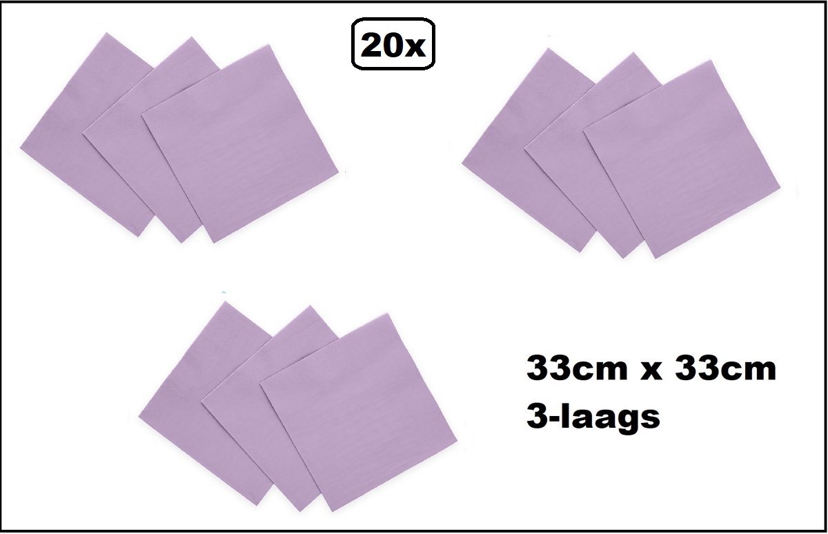 20 stuks Servetten lila 33cm x 33cm - 3 laags - Cocktail servet diner eten knoeien restaurant BBQ thema feest verjaardag feest