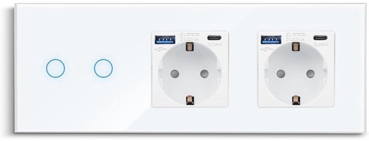 Touch-lichtschakelaar met USB-stopcontact, dubbel inbouwschakelaark, glazen design, 3,1A