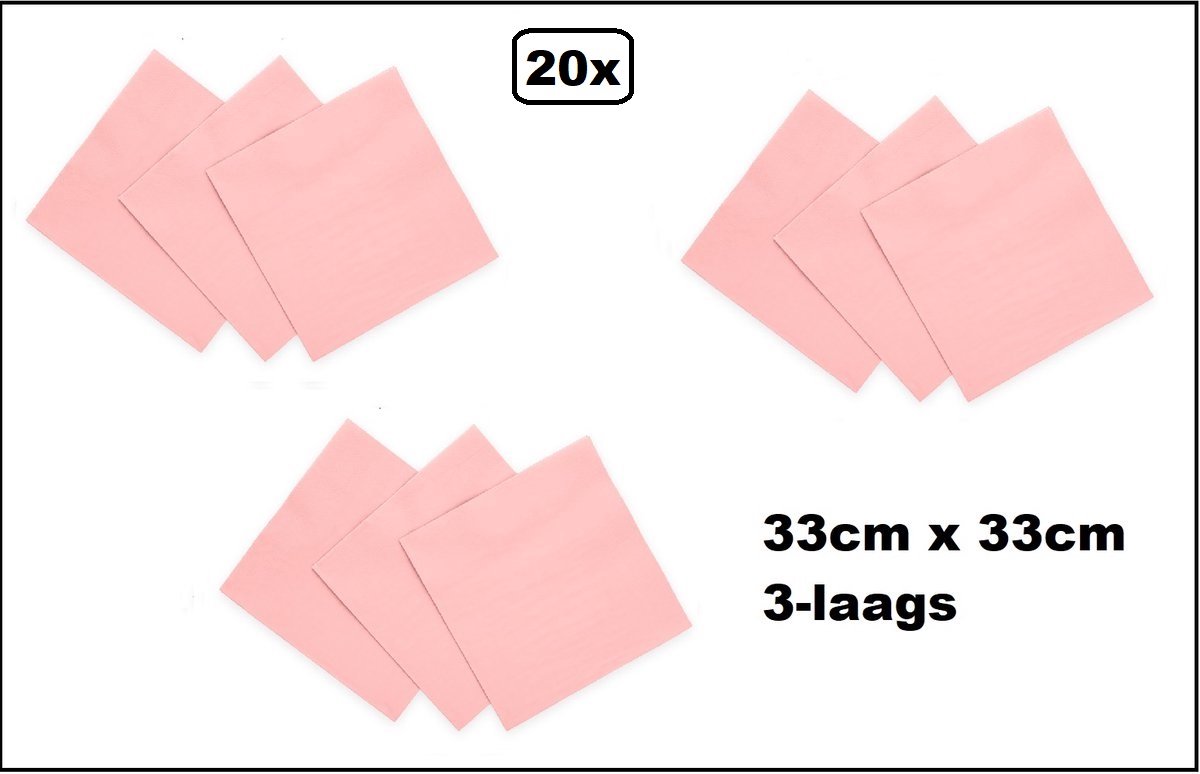 20 stuks Servetten roze 33cm x 33cm - 3 laags - Cocktail servet diner eten knoeien restaurant BBQ thema feest verjaardag feest