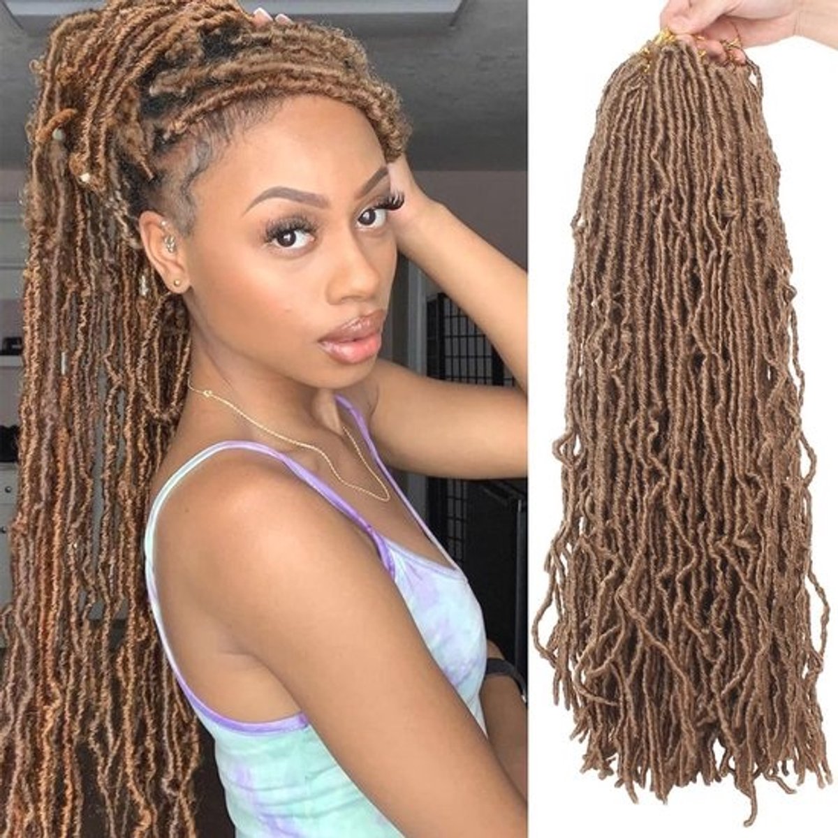 18 Inch Lange Natuurlijke Golvende Faux Locs Gehaakte Haar Extensions - Synthetische Dreadlock Vlechten - 21 Strengen per Pak