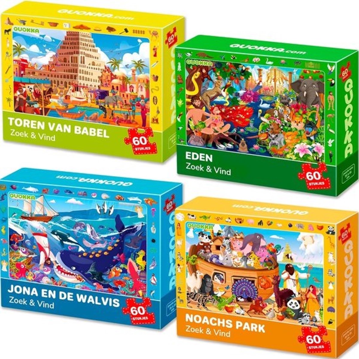 Puzzel voor Kinderen van 4-7 Jaar - 4x60 Stukjes Spel - Toren van Babel, Ark van Noach, Eden Theoretisch Speelgoed