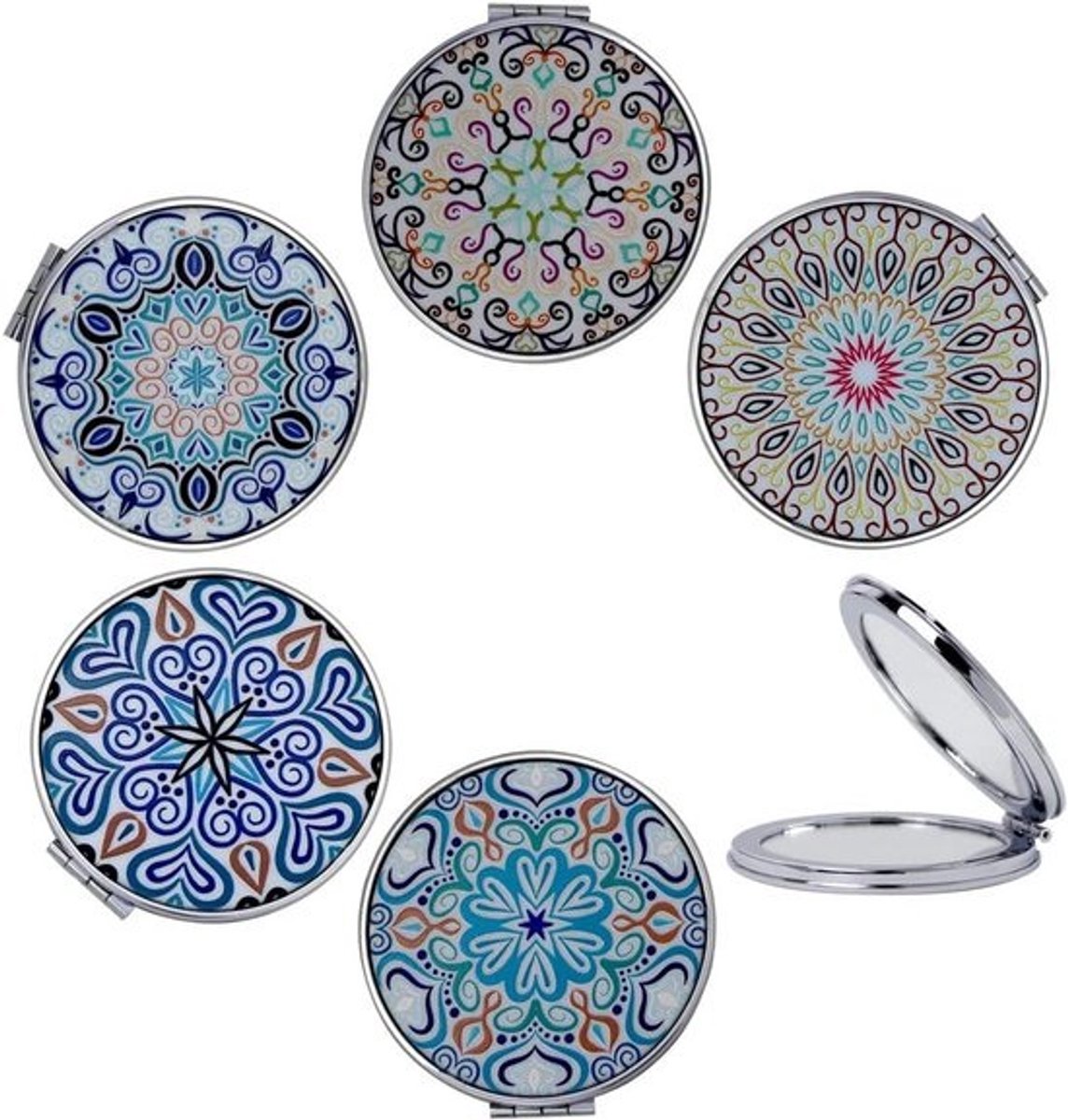 Compacte Vergrotende Reismake-up Spiegel - Draagbare Dubbelzijdige Mini Pocket Spiegels - 6 Stuks Mandala Ontwerpen voor Vrouwen