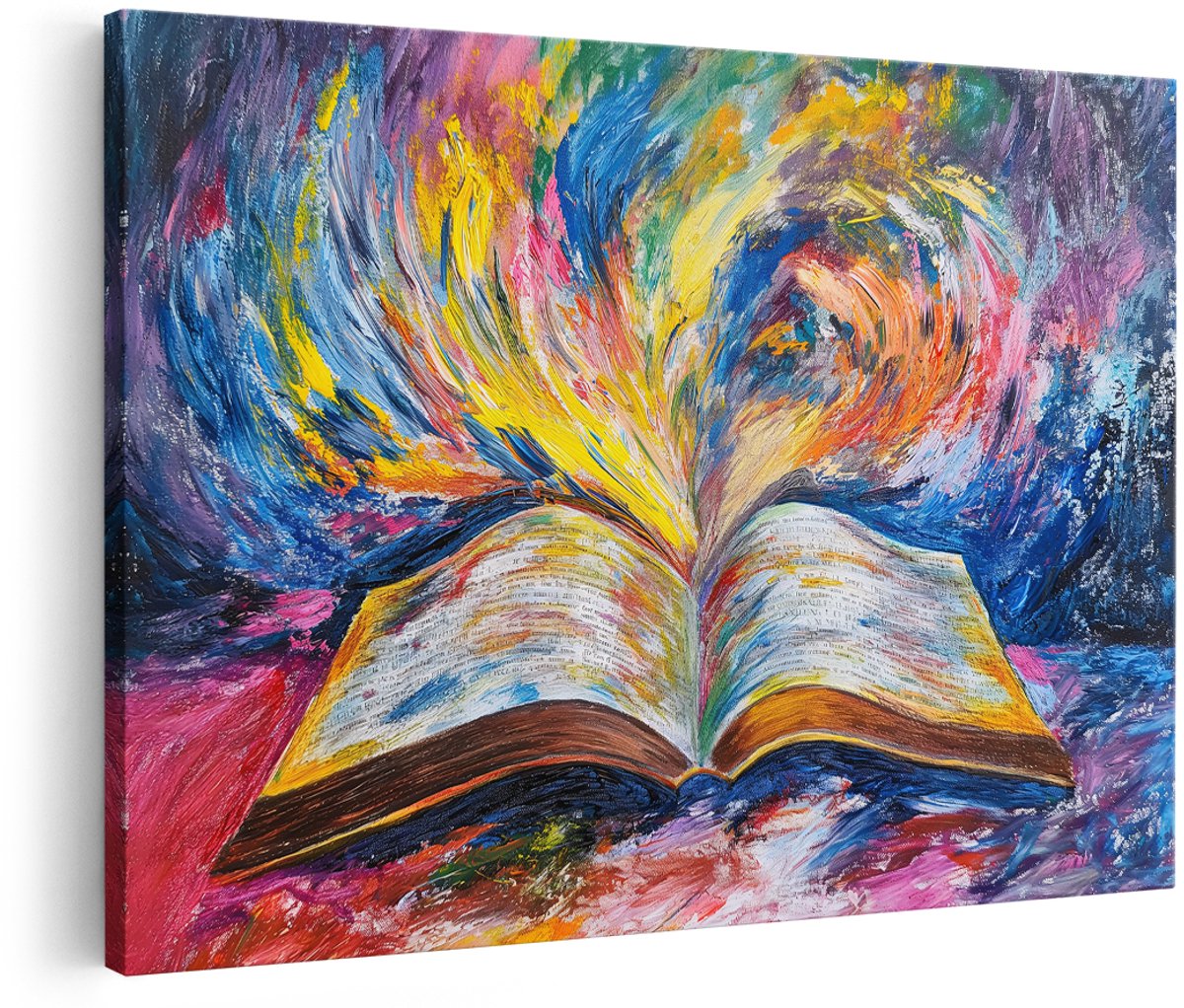 Artaza Canvas Schilderij Abstract Open Boek - 150x100 cm - Groot - Wanddecoratie Kleurrijk - Muurdecoratie Woonkamer - Decoratie Schilderijen
