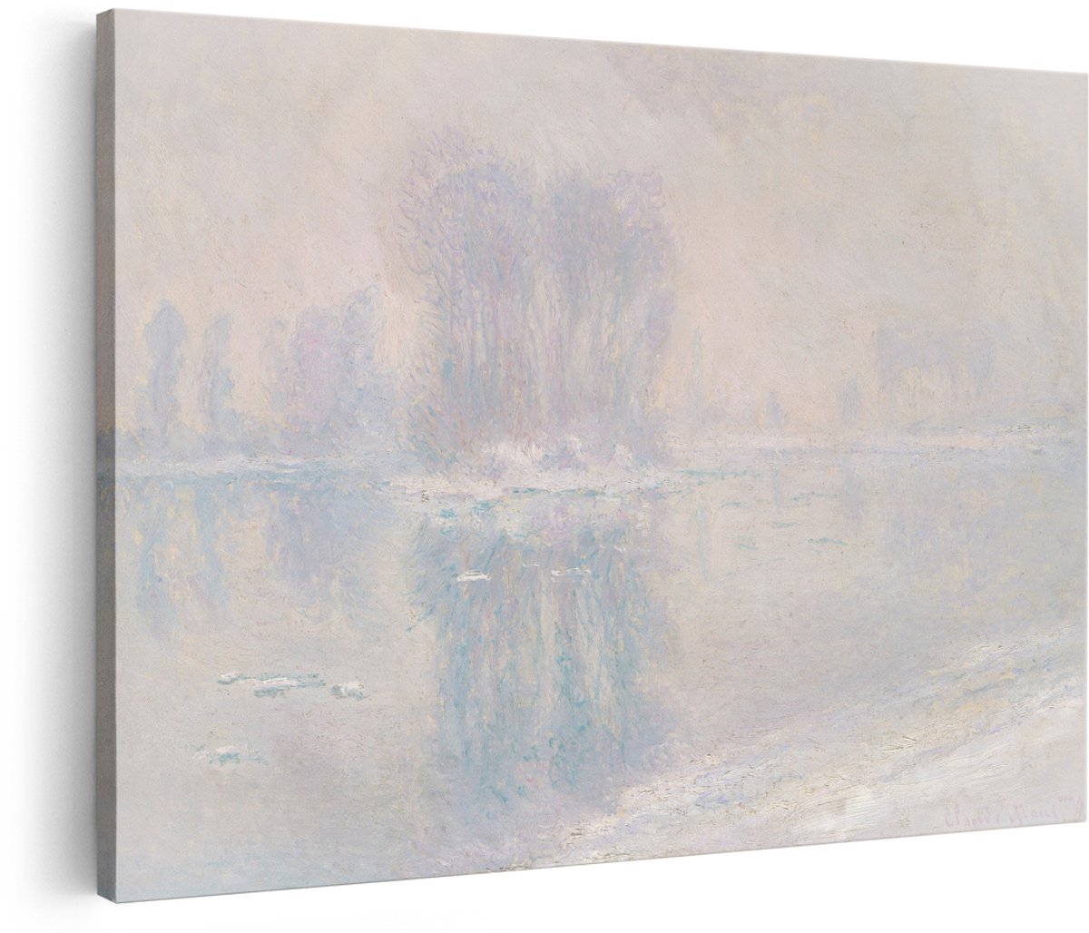 Artaza Canvas Schilderij Winterlandschap Monet - 150x100 cm - Groot - Wanddecoratie Impressionisme - Muurdecoratie Natuur - Decoratie Woonkamer - Pastel