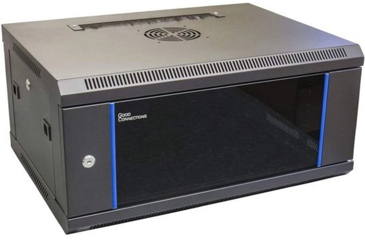 19" netwerk wandbehuizing 4U - Diepzwart RAL9005 - Veiligheidsglas en Afsluitbare Deuren