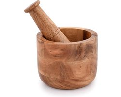 Acacia houten mortier en stamper - Handgemaakt - Grinder voor kruiden, knoflook, walnoot, specerijen & keuken Essentials