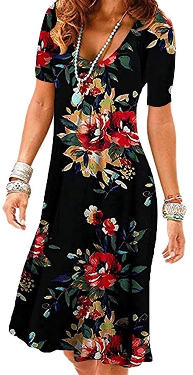 Dames Zomer T-shirt Jurken Korte Mouw Boho Strand Jurk