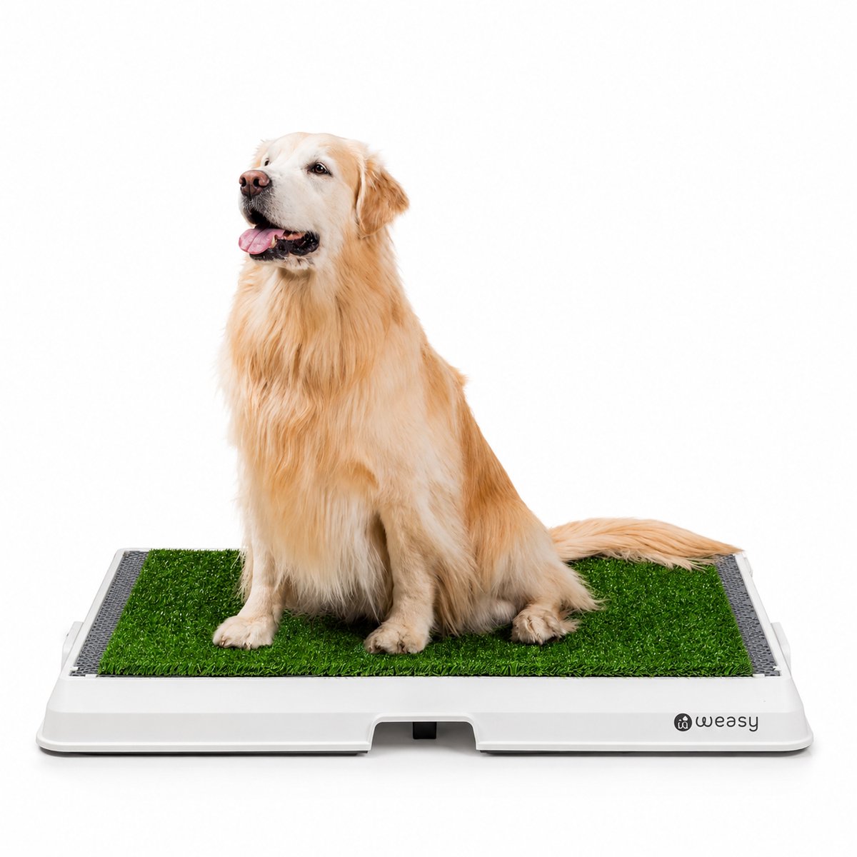 Weasy – Slim potje voor honden – Wit en grijs – Groot – Met Weasy Bag en synthetische grasmat
