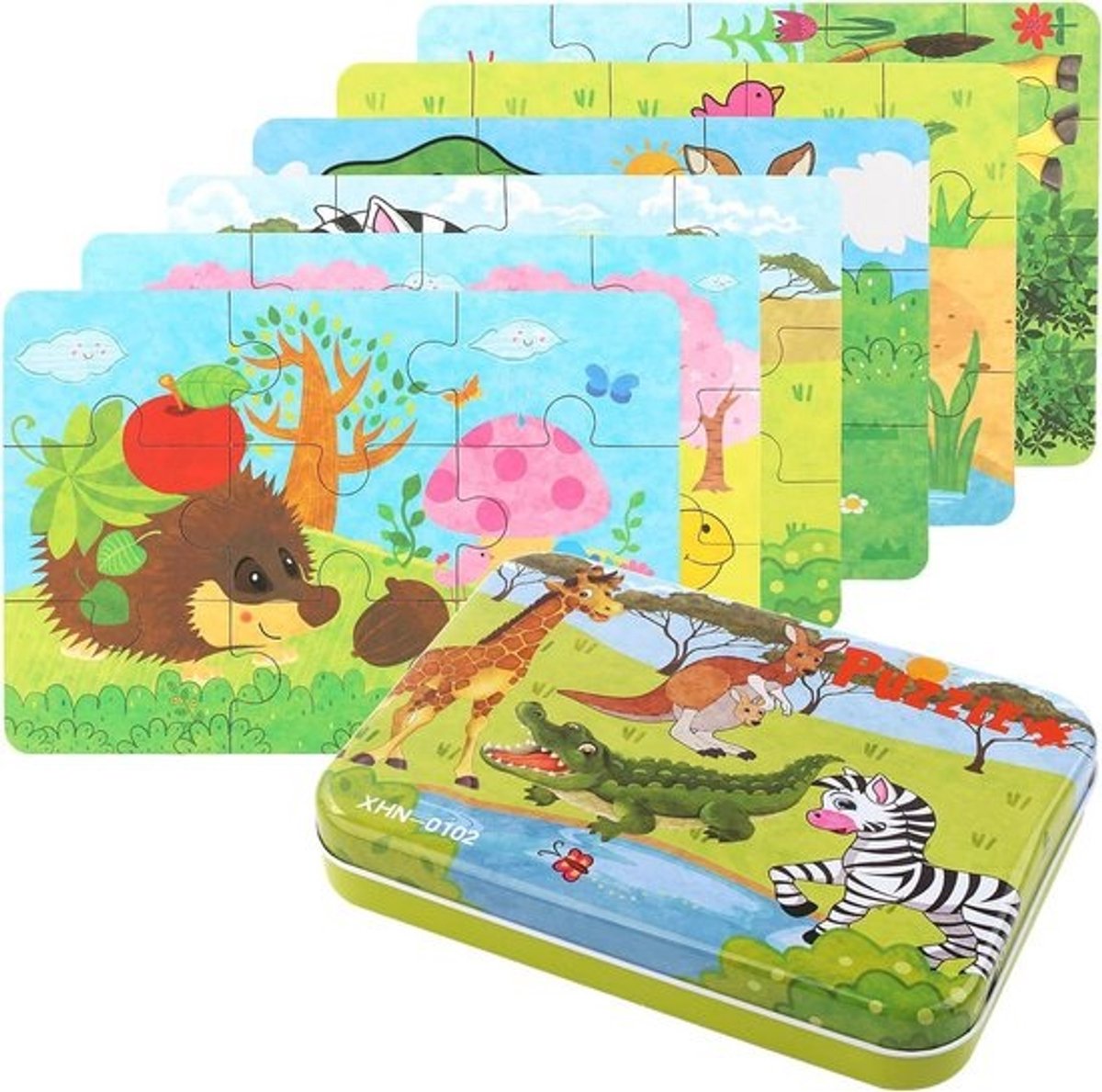 6 Pack Houten Kinderpuzzels voor Peuters - Dieren Puzzels 1-3 Jaar Verjaardagscadeau