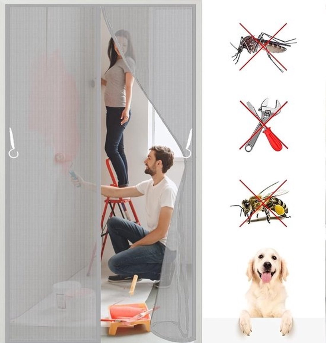 Insectenwerend Rolgordijn Grijs 170 x 265 cm - Wasbaar Raamhor voor Keuken, Slaapkamer en Balkon