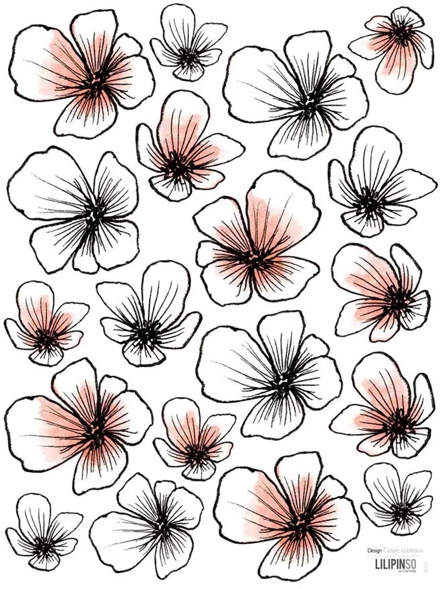 Lilipinso muursticker bloemen zwart koraal wit