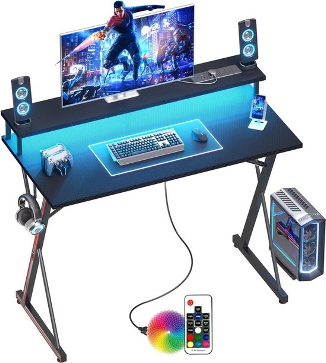 Ergonomisch Gaming Bureau met LED en Stopcontacten - 120x50cm
