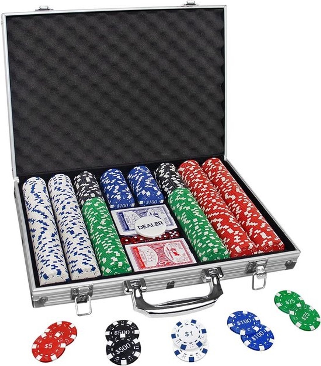Pokerchips Set 500 stuks met Luxe Aluminium Koffer - 11,5 gram Chips voor Texas Hold'em en Blackjack