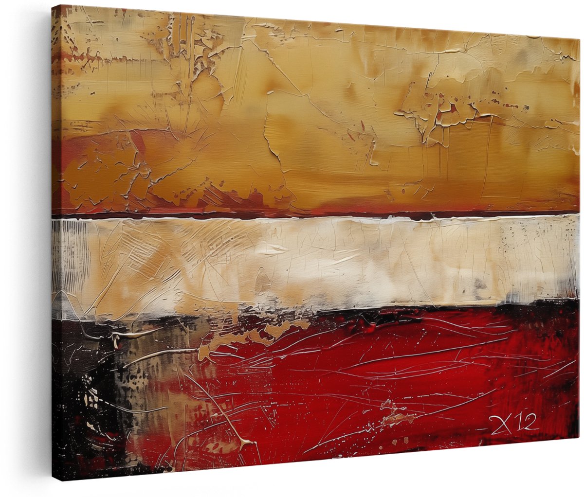 Artaza Canvas Schilderij Abstract Kunstwerk met Rood, Zwart en Wit - 150x100 cm - Groot - Wanddecoratie Woonkamer - Schilderijen - Muurdecoratie