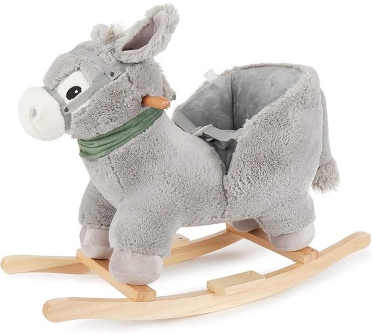Schommeldier Ezel - Hobbelpaard Baby - Baby Ontwikkeling - Zachte Pluche Vorm - 73.5x33.5x61 cm - Grijs