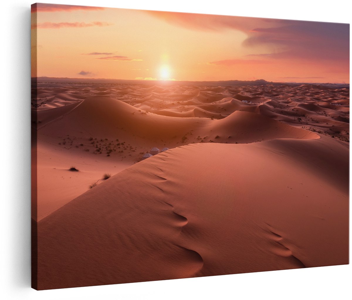 Artaza Canvas Schilderij Woestijn in de Sahara bij Zonsondergang - 150x100 cm - Groot - Wanddecoratie Woonkamer - Schilderijen - Muurdecoratie
