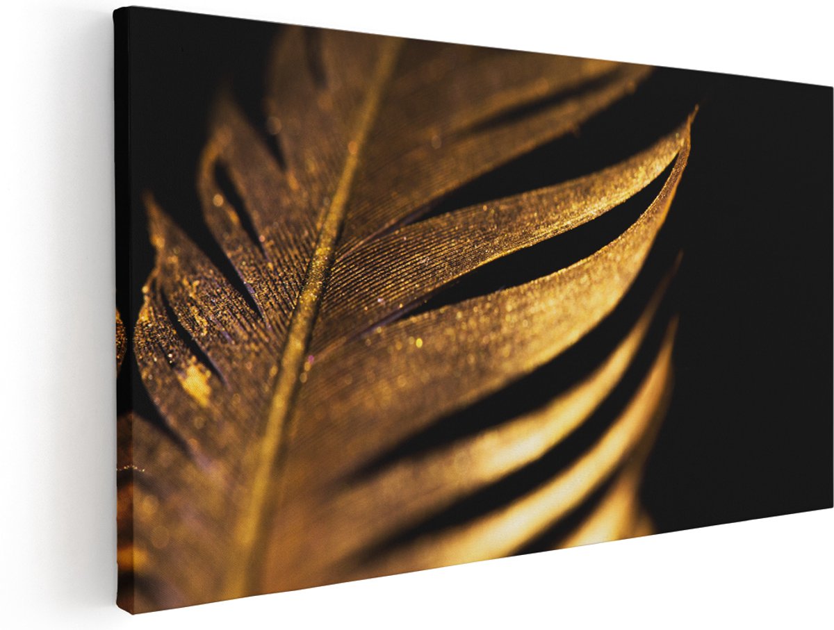 Artaza Canvas Schilderij Gouden Veer - 140x70 cm - Groot - Wanddecoratie Woonkamer - Schilderijen - Muurdecoratie