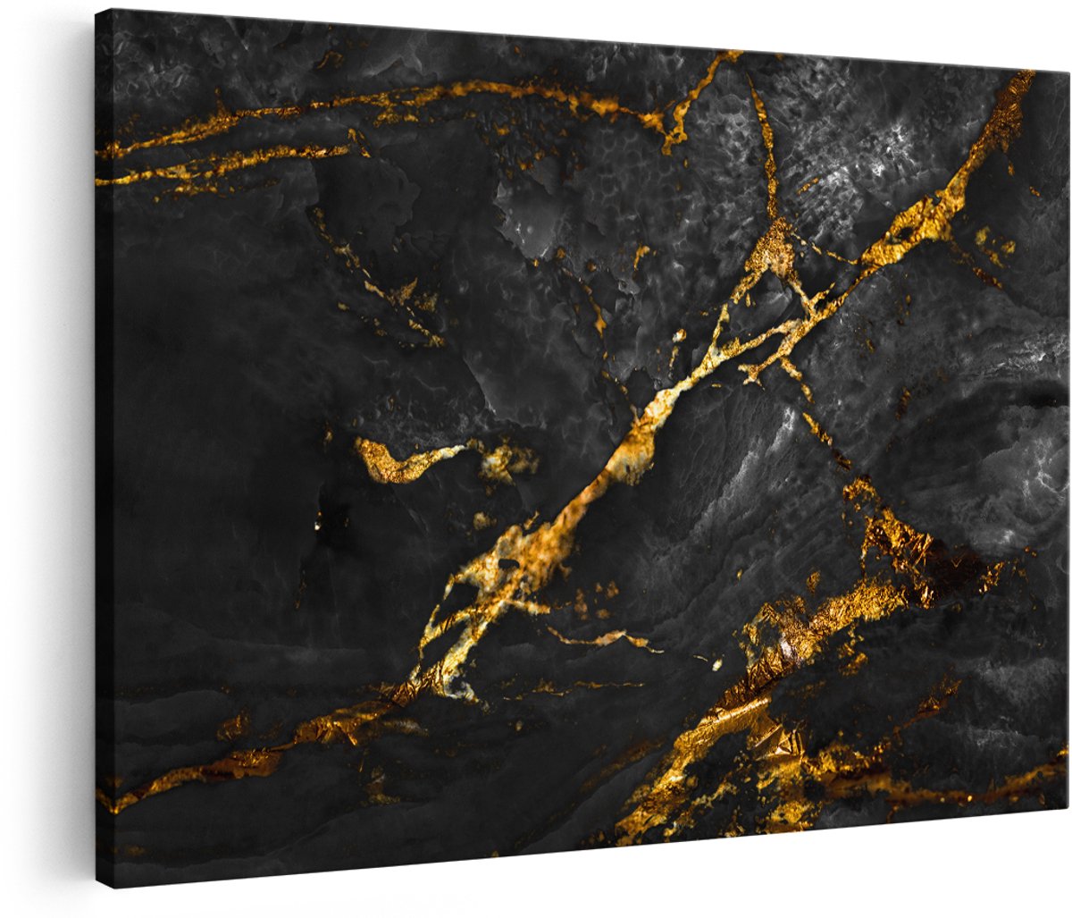 Artaza Canvas Schilderij Abstracte Kunst - Natuurlijke Marmer met Gouden Tinten - 150x100 cm - Groot - Wanddecoratie Woonkamer - Schilderijen - Muurdecoratie