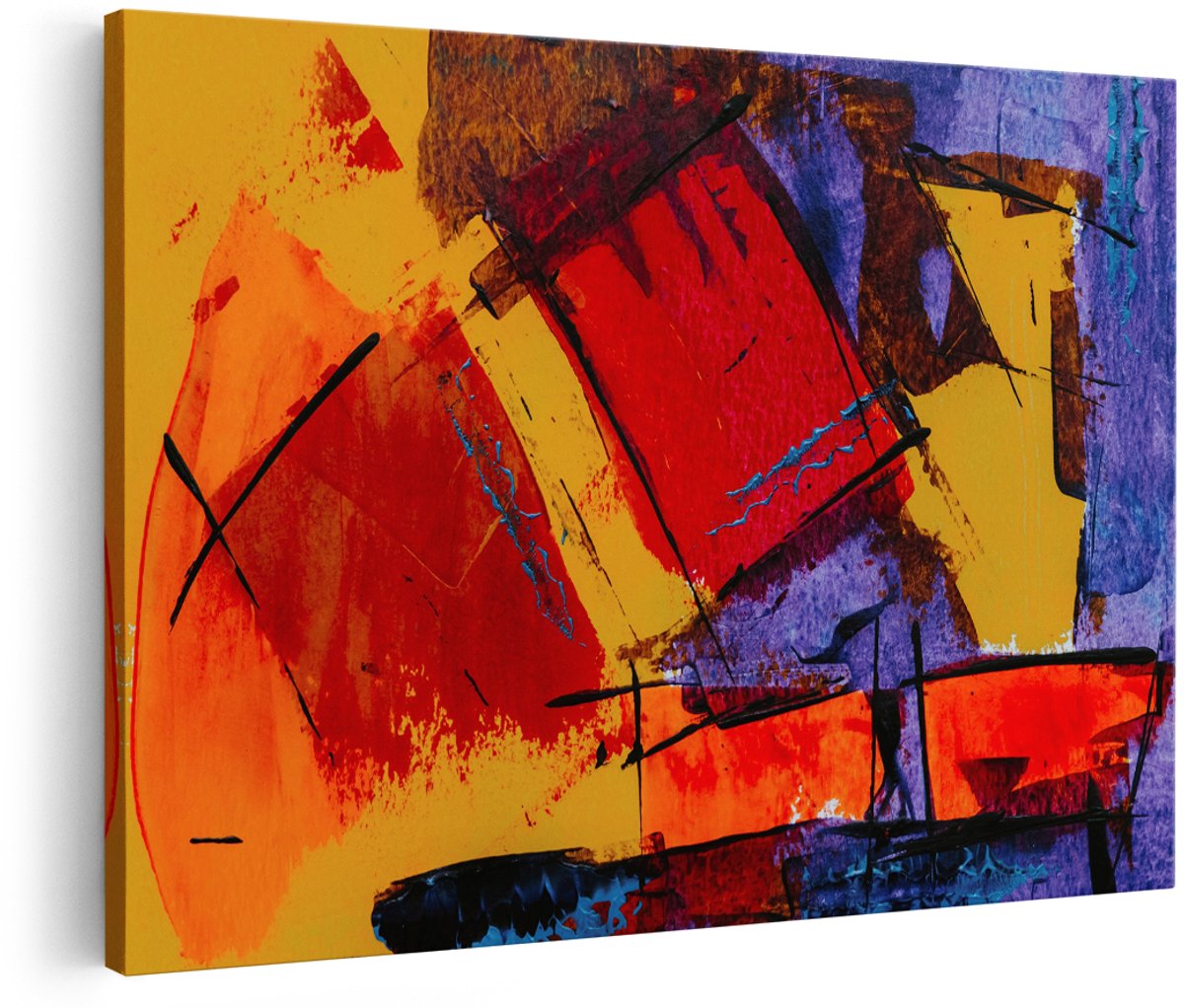 Artaza Canvas Schilderij Abstract - 150x100 cm - Groot - Wanddecoratie Modern - Muurdecoratie Kleurrijk - Decoratie Woonkamer - Oranje