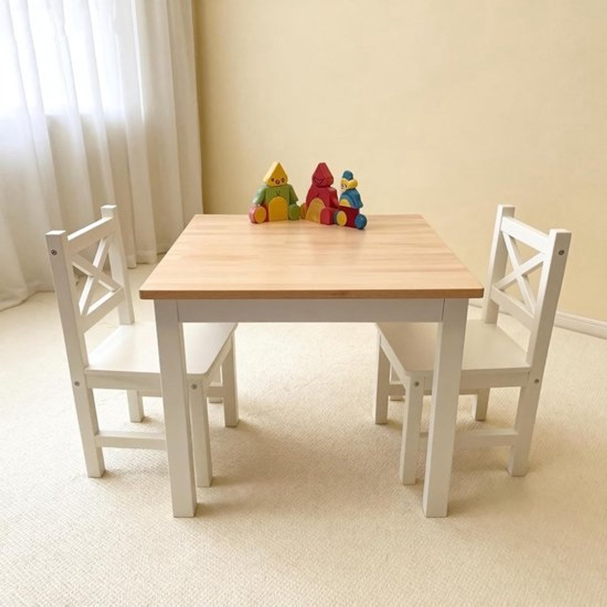 Massief Houten Kindertafel met 2 Stoelen Set voor Peuters en Kleuters (2-8 jaar)