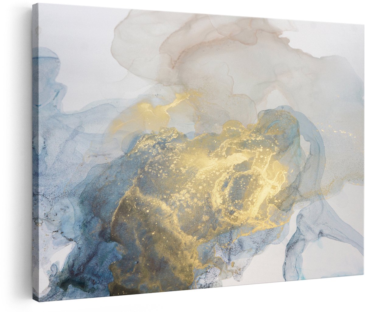 Artaza Canvas Schilderij Abstracte Kunst van Grijze Gouden Marmer - 150x100 cm - Groot - Foto Op Canvas - Wanddecoratie Woonkamer