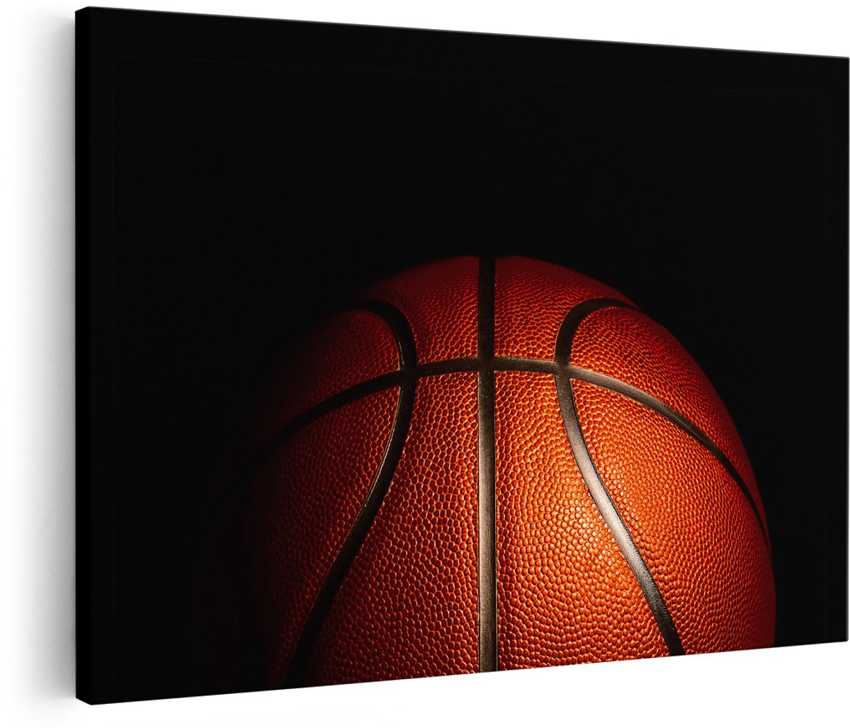 Artaza Canvas Schilderij Basketbal op een Zwarte Achtergrond - 150x100 cm - Groot - Foto Op Canvas - Wanddecoratie Woonkamer
