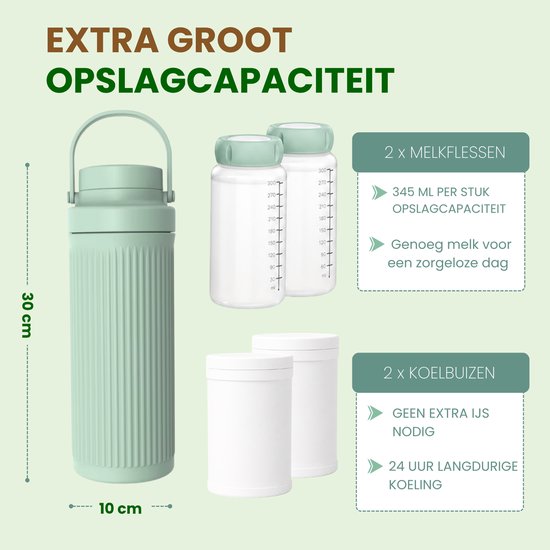 Draagbare Moedermelkkoeler - Melkkoeler voor onderweg - Inclusief 2 BPA-vrij flessen - Koelelement - 24u Koeling — afbeelding 5