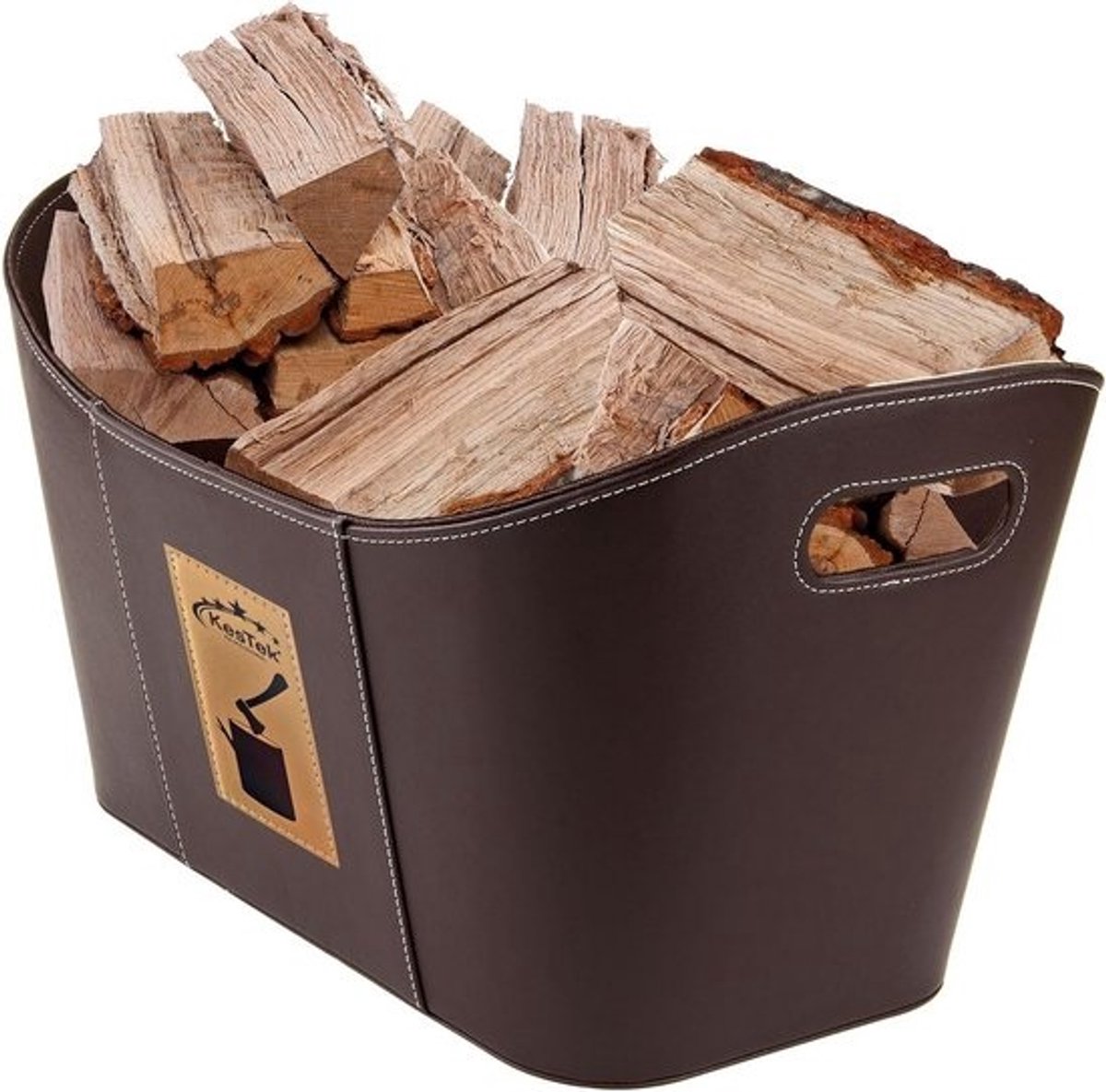 Houtmand houttas van kunstleer 53x35x31 cm bruin zwart
